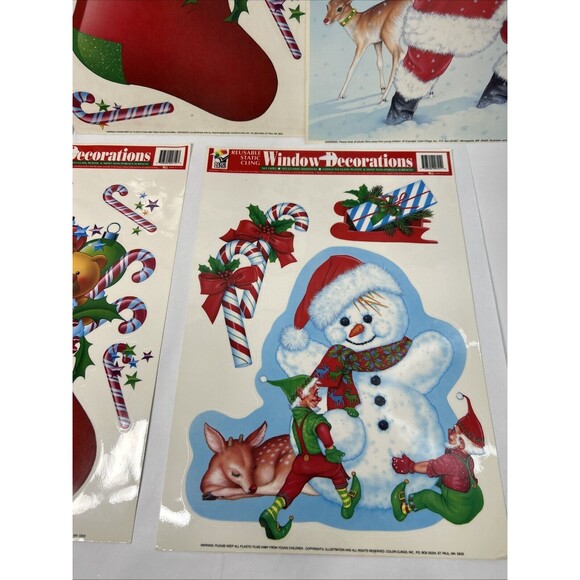 Vtg Color Cling Christmas Static Window Decorations Lot Decals Reusable NOS - Picture 4 of 6